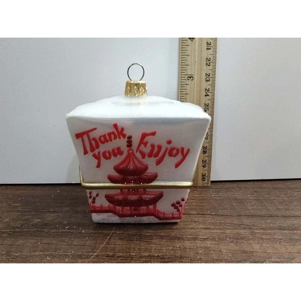 Sur La Table Take Out Chinese Food Box Blown Glass Christmas Holiday Ornament A8